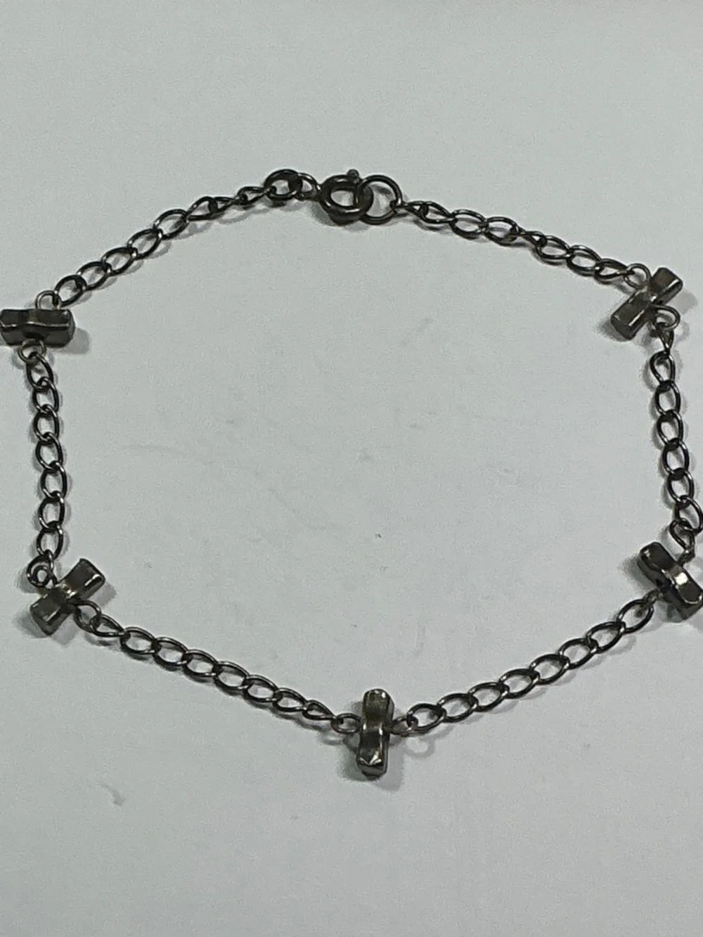 Sterling Silver Chain Bracelet Stationed Charms. 7.75 inches long
